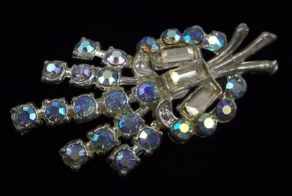 Stunning Antique 1930s Aurora Borealis Rhinestone Brooch