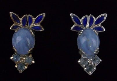 Stunning 1950s Enameled Jelly Belly Rhinestone Earrings