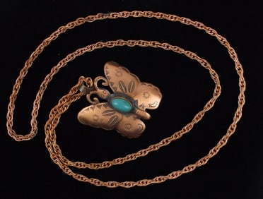 Stunning Vintage 1960s Copper Butterfly Necklace 30"