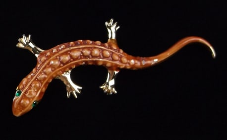 Stunning Vintage 1960s Enameled Rhinestone Lizard Brooch