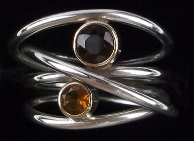 Mint Vint Sterling Silver 10kt Gold Garnet Citrine Ring 7 Signed