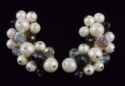 Stunning Vintage 1950s Laguna Crystal Earrings Big