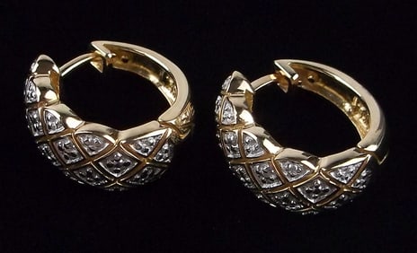 Mint Vint Gold Over Sterling Diamond Hug Tight Earrings