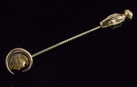Mint 1890s Art Nouveau Victorian PSCO 12kt GF Lady Moon Pin