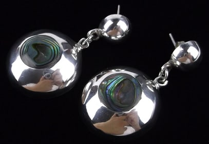 Mint Vint Solid Thick Taxco Sterling Silver Abalone Earrings TV102