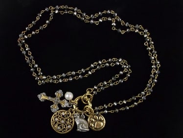 Mint Vintage Cat Rosary Necklace 18"