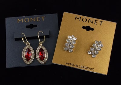 2 New Sets Monet Rhinestone Earrings $34