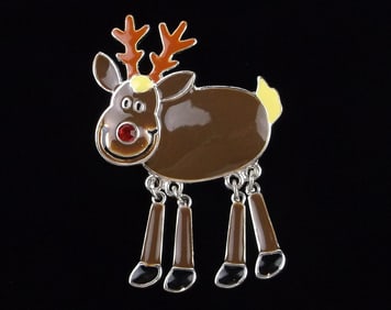 Mint Enameled Rhinestone Christmas Reindeer Brooch