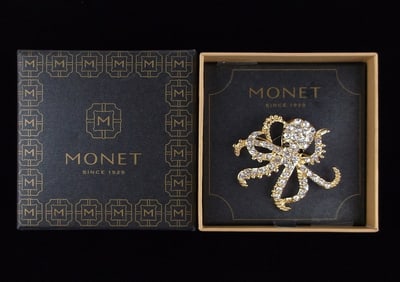 New Boxed Monet Rhinestone Octopus Brooch $26