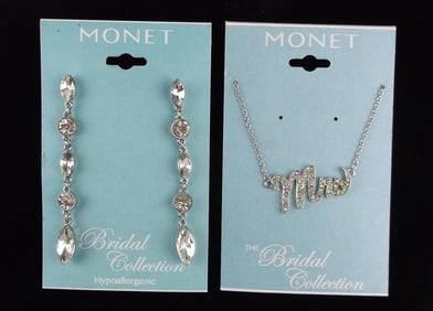 New Monet Mrs Wedding Necklace Earrings Set 18"