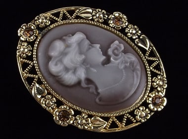 Mint Vintage Rhinestone Cameo Brooch