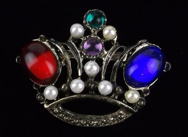 Stunning Vintage 1960s Jelly Belly Rhinestone Crown Brooch