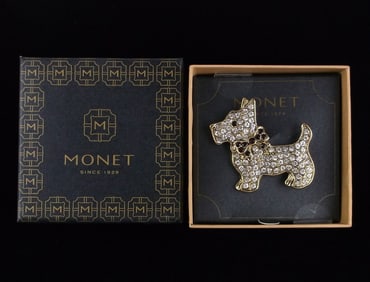 New Boxed Monet Enameled Rhinestone Schnauzer Dog Brooch $26