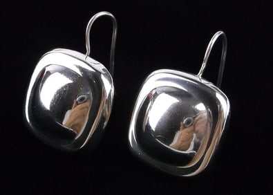 Stunning Vint Thick Taxco Sterling Silver Drop Earrings