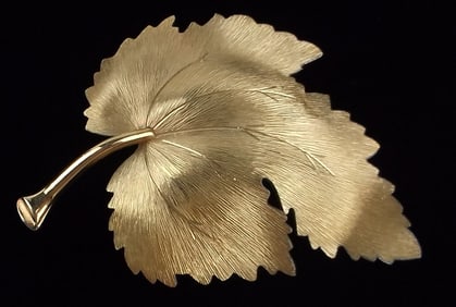Mint Vint 1950s Krementz 12kt GF Leaf Brooch