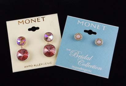 2 New Sets Monet Rhinestone Earrings $38