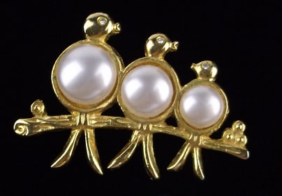 Mint Vintage Rhinestone Bird Brooch