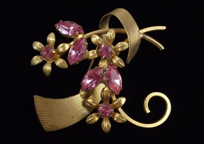 Stunning Vintage 1950s Rhinestone Flower Brooch