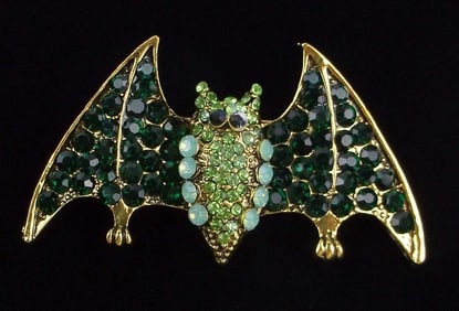 Mint Enameled Rhinestone Bat Brooch