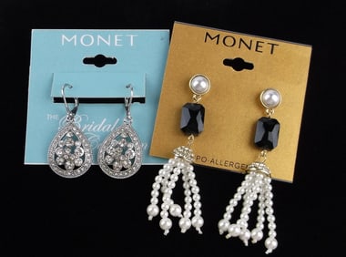 2 New Sets Monet Rhinestone Earrings $40