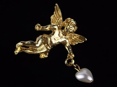 Mint Vintage 1960s Cupid Celluloid Heart Brooch