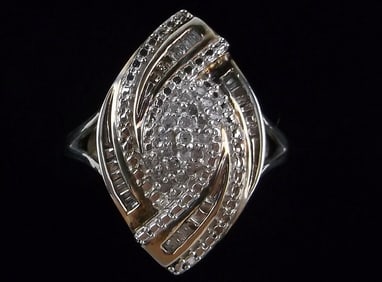 Mint Vint Big Sterling Silver Diamond Engagement Ring 9
