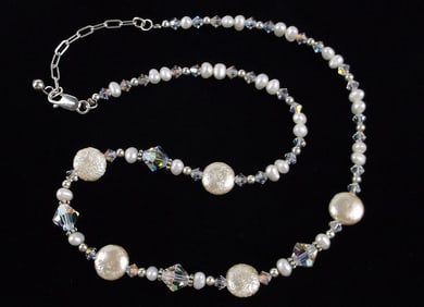 Mint Vintage Sterling Silver Pearl Crystal Necklace 18"