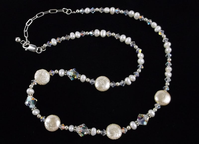 Mint Vintage Sterling Silver Pearl Crystal Necklace 18": Guaranteed Solid 925 Sterling Silver, in Excellent Condition