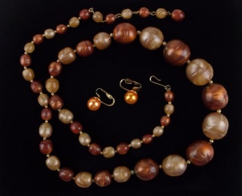Stunning Vint 1960s Coro Craft Celluloid Necklace Earrings 28"
