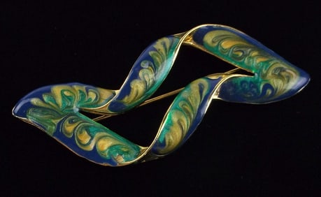 Big Mint Vintage Enameled Design Brooch