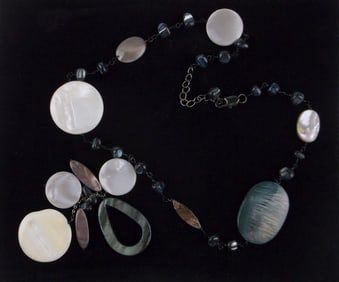 Stunning Vintage Sterling Silver Abalone Shell Necklace 20"