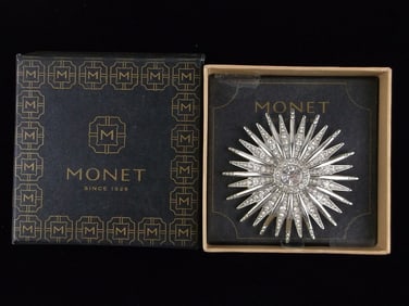 New Boxed Monet Rhinestone Starburst Brooch $26