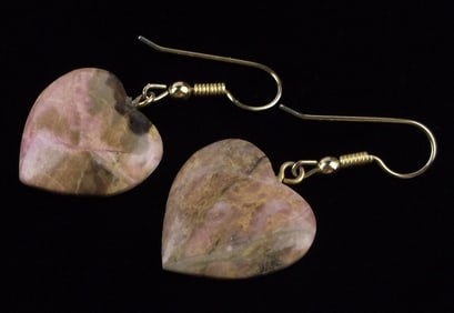 Mint Vintage Rhodonite Heart Earrings