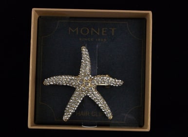 New Boxed Monet Rhinestone Starfish Hair Clip $26