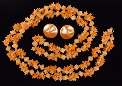 Gorgeous Vint 1960s Celluloid MOD Necklace Earrings 56"