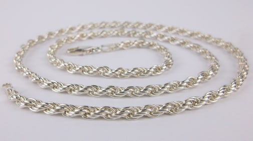 New Vint Heavy Italian Sterling Silver Rope Chain Necklace 20"