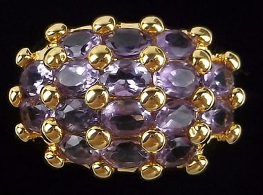 New Designer Gold Over Sterling Silver Amethyst Ring 7