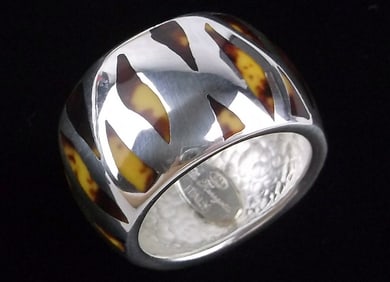 Mint Flli Menegatti Sterling Silver Faux Tortoise Thick Ring 7