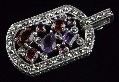 New Thick Vint Designer Sterling Silver Amethyst Pendant Garnet