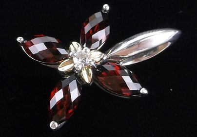 New Ann King Sterling Silver 18kt Gold Garnet Topaz Pendant