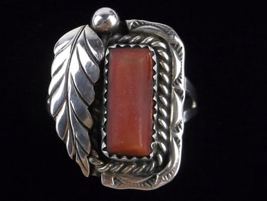 Mint Vint 1960s Navajo Sterling Silver Red Coral Ring 10.5