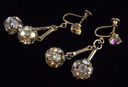 Mint Antique 1950s Weiss Aurora Borealis Rhinestone Earrings