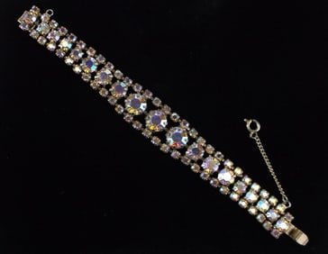 Stunning 1950s Aurora Borealis Rhinestone Bracelet 7.5"
