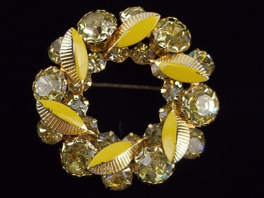 Mint Antique 1950s Enameled Crystal Rhinestone Brooch
