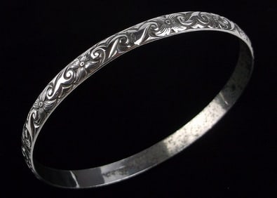 Mint Antique 1950s Danecraft Sterling Silver Bangle Bracelet Scroll
