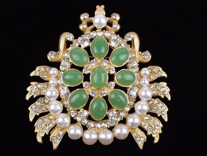 Big Mint Enameled Jelly Belly Rhinestone Beetle Brooch Deco (1 of 2)