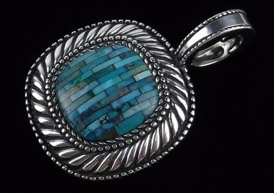 New Big Thick Carolyn Pollack Sterling Silver Turquoise Pendant