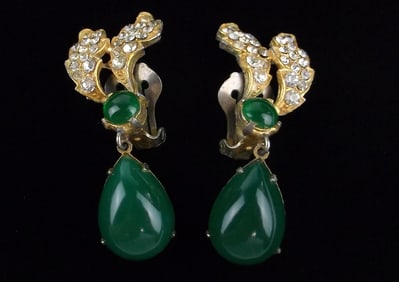 Rare Gorgeous 1940s Carnegie Jelly Belly Rhinestone Earrings