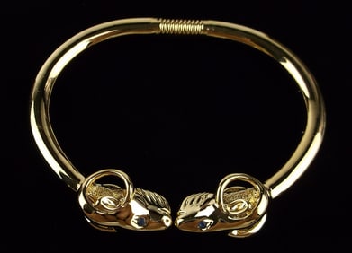 New Vint Kenneth Jay Lane Dueling Rams Flex Open Bracelet