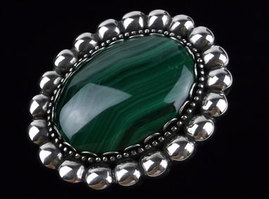 New Very Big Carolyn Pollack Sterling Silver Malachite Pendant Heavy